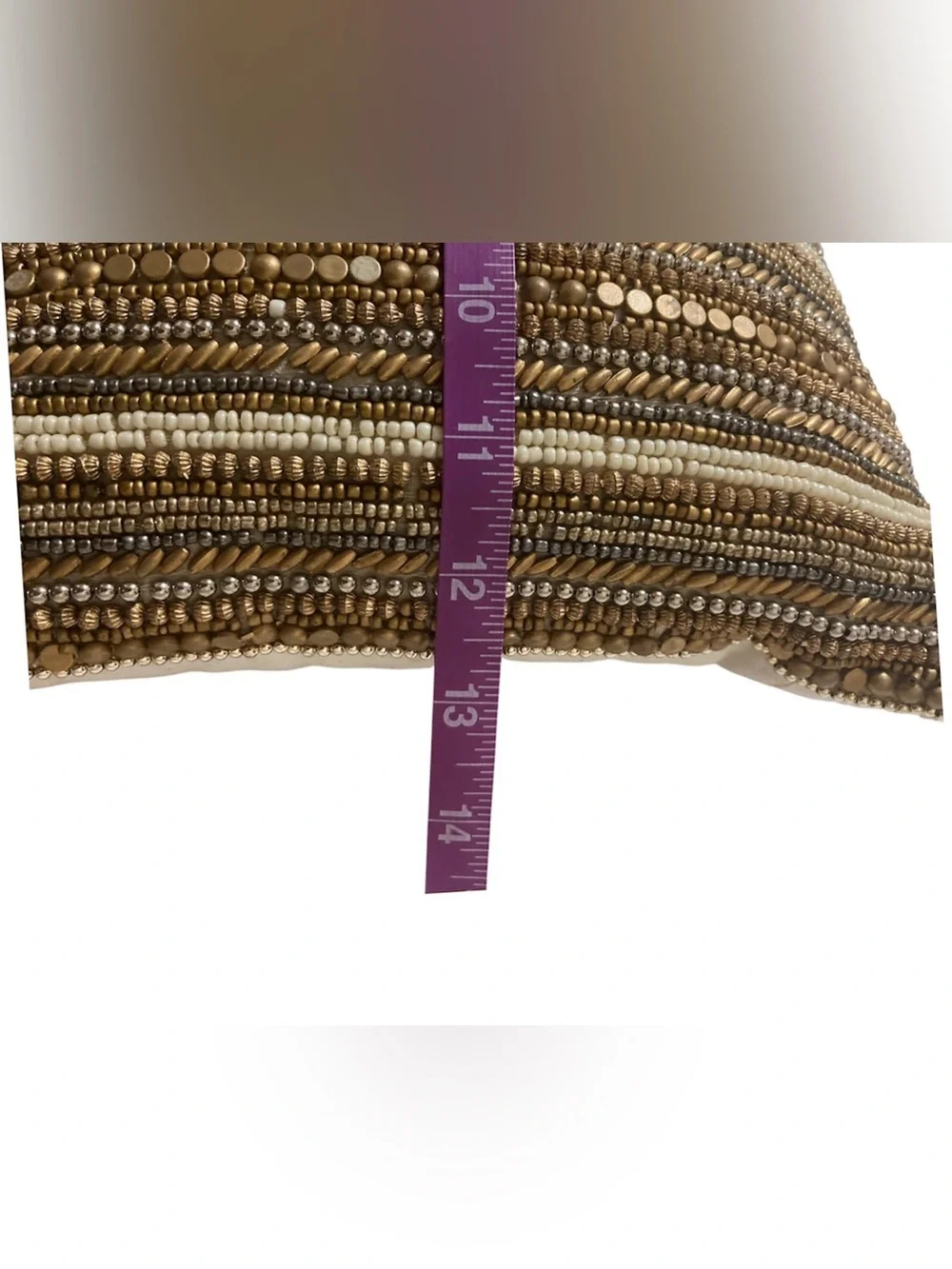 Pier 1 Beaded Metallic Decorative Throw Accent Pillow Boho Glam Cotton Linen